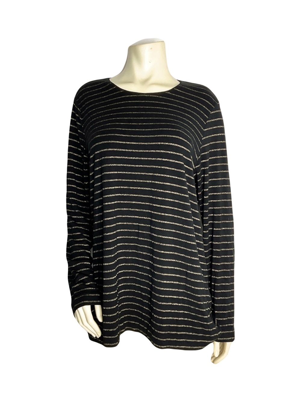Chico's Black Top with Silver Stripes - Long Sleeve